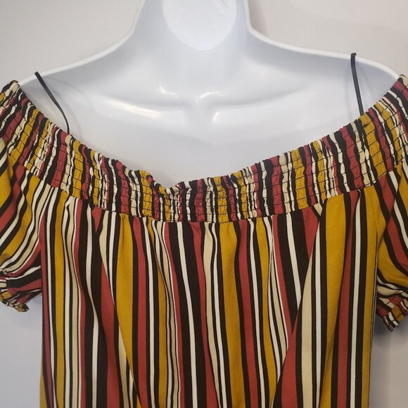 Women's Multi Color, Stripe, Off Shoulder, Ruffled Sleeves & waist tie Blouse M - Picture 3 of 8